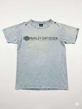 Vintage Harley Davidson T Shirt M L Blue Acid Wash Thrashed Distressed Eagle